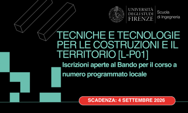 Aperte le iscrizioni al bando per il Corso di Laurea Triennale in Tecniche e tecnologie per le costruzioni e il territorio [L-P01].